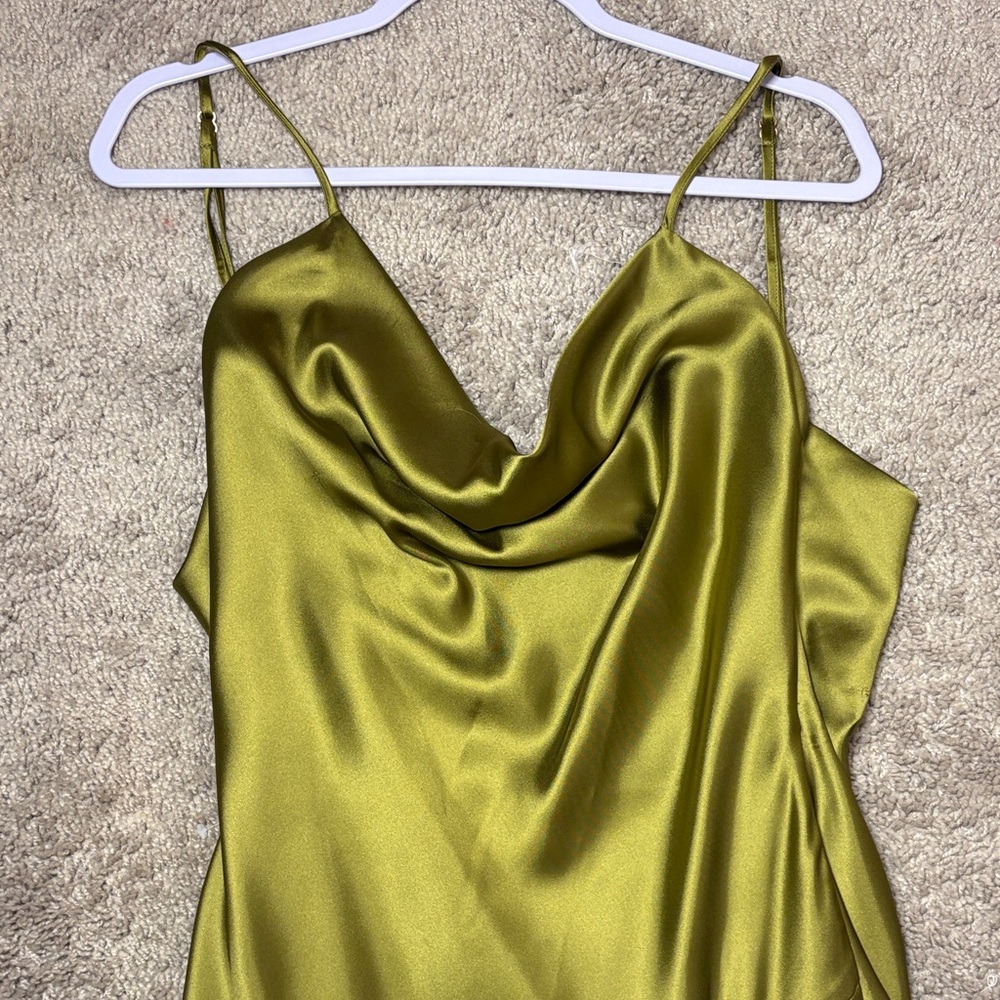 Satin Cowl Neck Maxi Dress in Olive Green